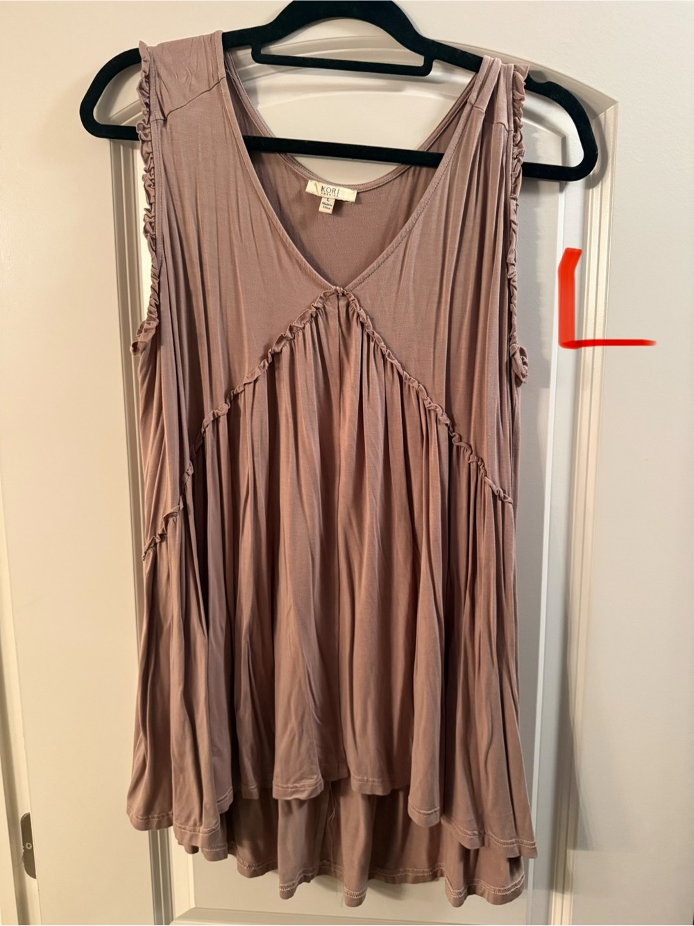 Kori brown Ruffled V-Neck Swing Tank